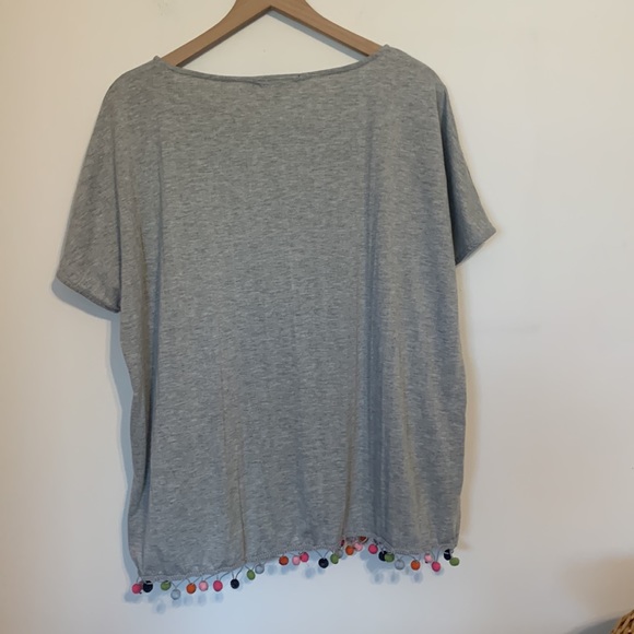 The Wendy Williams Collection Grey Box Cut Pom Pom Colorful Grey Square Tee XL - Picture 10 of 12